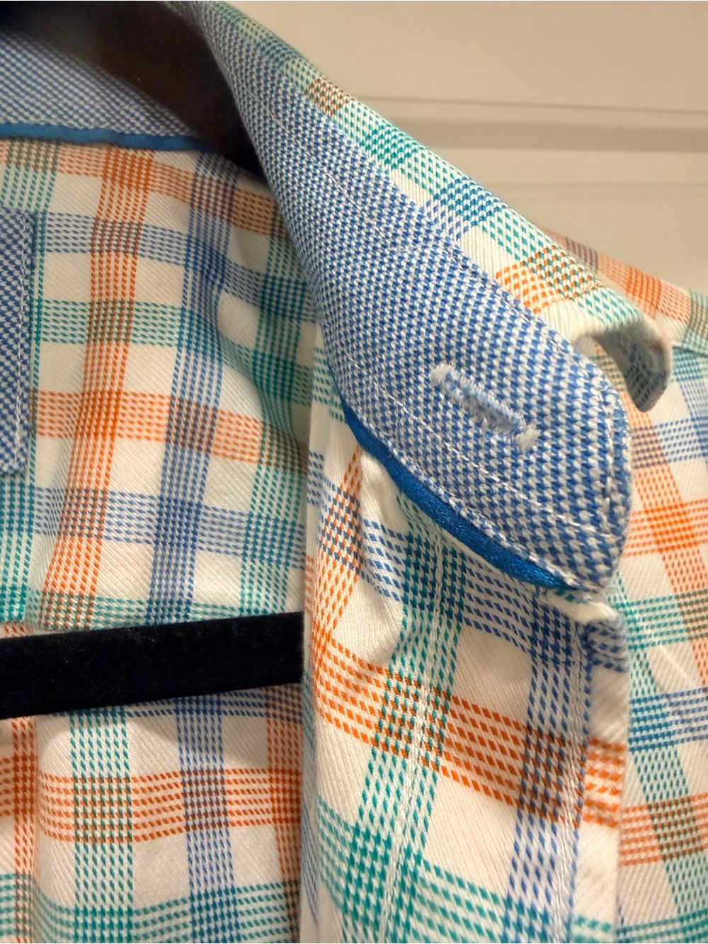 Johnston & Murphy Men’s Orange & Blue Check Button-Up Shirt - Picture 3 of 7